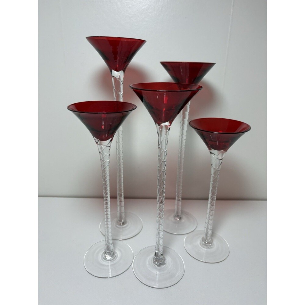 JCPenney Home Collection Red Glass Martini Candle Holders Set of 5 Holiday